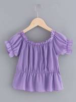 Ruffle Hem Plain Regular Off the Shoulder Toddler Girl Blouses 639