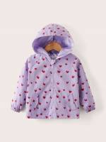 Long Sleeve Heart Regular Fit Pocket Toddler Girl Jackets 3506