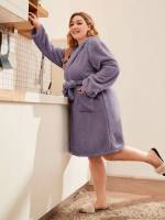 Casual Purple Belted Plus Size Robes  Robe Sets 4082