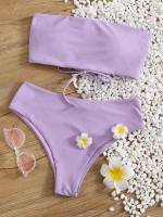 Plain Lace Up Cute Purple Women Bikini Sets 222