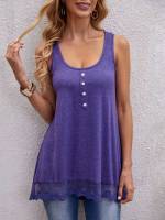 Casual Purple Long Scoop Neck Women Tank Tops  Camis 802