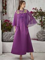 Elegant Regular Fit Appliques Purple Women Clothing 5316