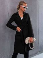 Elegant Lapel Long Sleeve Button Front Women Outerwear 36