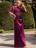 Round Neck Plain Purple Women Dresses 4300