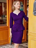 Elegant Three Quarter Length Sleeve Short Split Women Dresses 5443