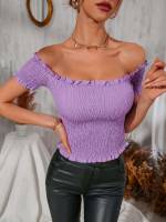 Frill Slim Fit Off the Shoulder Plain Women Clothing 9939