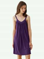 Plain Purple Straps Women Nightgowns  Sleepshirts 5309