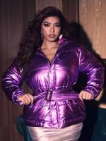  Hooded Regular Purple Plus Size Outerwears 9313