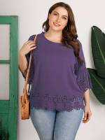 Round Neck Plain Scallop Women Plus Clothing 8042