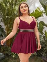 Purple  Plain Plus Size Swimwear 1252