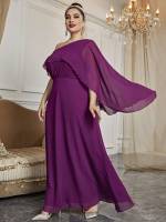 Long Sleeve Glamorous Asymmetrical Neck Maxi Women Plus Clothing 832