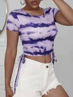  Tie Dye Crop Casual Women Tops, Blouses  Tee 7996