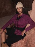 Red Violet Contrast Mesh Regular Regular Fit Women Plus Activewear 6892
