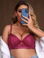 Contrast Lace Red Violet Plain Plus Size Bras  Bralettes 1915