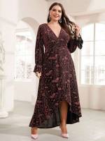  Ruffle Red Violet Glamorous Plus Size Wedding Party Wear 5502