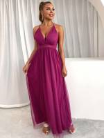 Sleeveless Maxi Red Violet Plain Women Dresses 7515