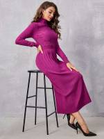 Midi Slim Fit Red Violet Elegant Women Sweater Dresses 569