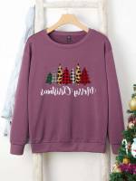 Red Violet Long Sleeve Casual Regular Fit Plus Size Sweatshirts 654