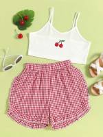 Red and White Spaghetti Strap Ruffle Hem Girls Clothing 4005