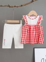 Red and White Regular Fit Gingham Kids Clothing 794