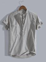 Short Sleeve Striped Regular Preppy Men Shirts 700