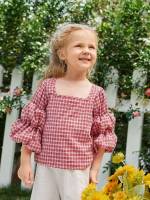 Plaid Three Quarter Length Sleeve Regular Fit Cute Kids Clothing 975