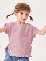 Regular Cut Out Striped Cute Toddler Girl Blouses 938