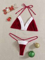 Red and White  Contrast Faux Fur Underwear  Sleepwear 5669