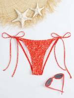 Red and White  Ditsy Floral Women Bikini Bottoms 81