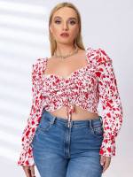 Sweetheart Drawstring Plants Crop Plus Size Tops 3314