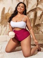 Cut Out Colorblock Casual Plus Size Swimwear 23