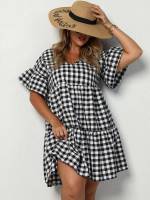  Red and White Ruffle Gingham Plus Size Dresses 120