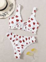 Fruit&Vegetable  Red and White Plus Size Swimwear 565