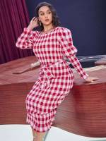  Long Sleeve Gingham Plus Size Dresses 2780