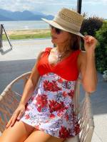 Tropical Red and White Boho Women Beachwear 4522