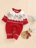 Red Button Long Sleeve Round Neck Baby Knitwear 5723