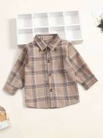 Plaid Long Sleeve Button Front Baby Tops 2111