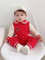 Casual Striped Red Embroidery Baby Onesies 7136