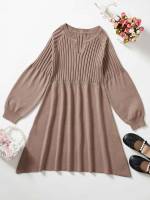 Rib-Knit Long Sleeve Plain Regular Fit Girls Sweater Dresses 6639