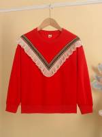  Long Sleeve Red Round Neck Girls Sweatshirts 777