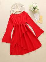 Long Sleeve Dressy Red Round Neck Girls Clothing 9418