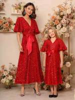 V neck Regular Fit Red Girls Clothing 1940