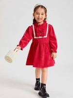 Stand Collar Plain Red Contrast Lace Kids Clothing 410