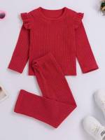 Red Casual Round Neck Toddler Girls Clothing 7397