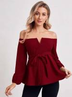  Red Ruffle Hem Regular Maternity Blouses 7417