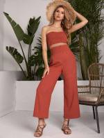 Off the Shoulder Red Regular Fit Maternity Two-piece Suits 7573