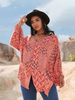 Long Boho Ditsy Floral Plus Size Tops 9860