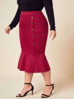  Skinny Ruffle Hem Plain Plus Size Skirts 2031