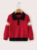 Red Regular Button Striped Toddler Boy Sweaters 9993