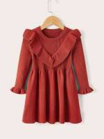 Plain Red Long Sleeve Cute Toddler Girl Sweater Dresses 9375